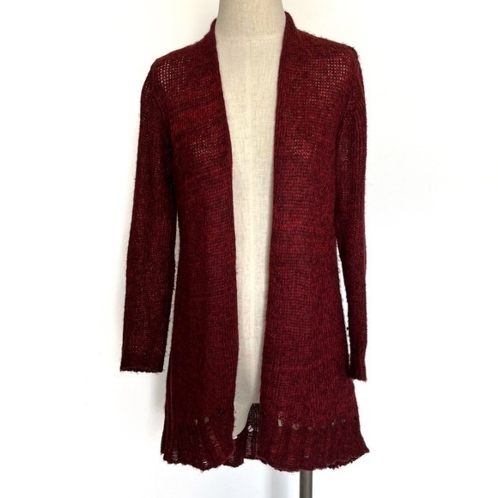 Eileen Fisher Burgundy Loose Knit Open Front Long Cardigan Size Small